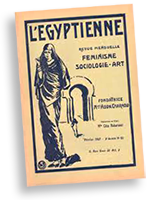 O,slag till tidningen l'Egyptienne med en kvinna som står till vänster och text bredvid henne