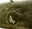 Foto av ett flygblan längst fram där en porträttbild och texten "Miss Fury" är ditmålad.