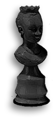 Svart schackpjäs i form av afrikanskt kvinnohuvud