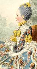 Illustration av Bathilde d'Orléans i profil med utsmyckad klänning och uppsatt grått hår.