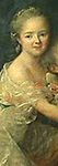 Detalj ur större målning av barnet Bathilde i spetssjal.
