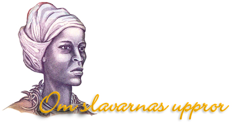 Illustration om svart kvinna med sjal och halsband vid rubriken: Om slavarnas uppror