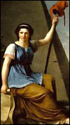 Målning av frihetens gudinna med den röda mössan i toppen av en stång
