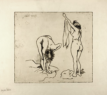 Etsning: Två kvinnor torkar sig, 1896