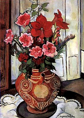 Blombukett på broderad duk, 1930