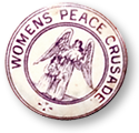 Rockmärke för Women's Peace Crusade med namnet runt och en ängel i mitten