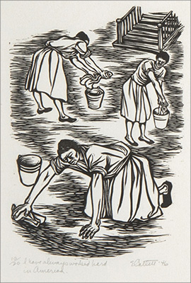 Illustration av kvinnor som skuurar golv