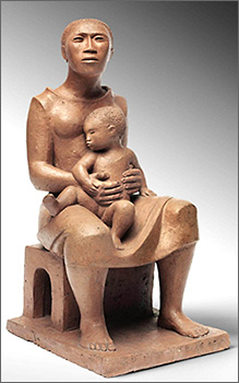 Skulptur av en kvinna med barn