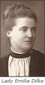 Porträttfoto av Lady Emilia Dilke med hennes namn under