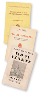 Tre bokomslag till böcker skrivna av Anna Lindhagen