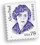 Amerikanskt frimärke med en porträtteckning av Alice Paul på