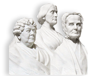 Manipulerat foto av den staty av Cady Stanton, Anthony och Mott som restes i Kapitoleum