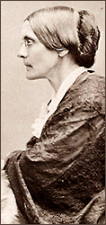 Profilbild av Susan B. Anthony i halvfigur. Hon ser rakt åt vänster