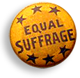 Rockmärke med mörk text på guldorange botten, med sex stjärnor och texten: Equal Suffrage