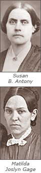 Porträttfoton av Susan B. Anthony och Matilda Joslyn Gage med deras namn under respektive foto