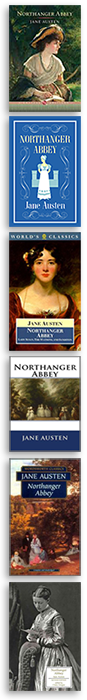 Sex olika omslag till boken Northanger Abbey av Jane Austen