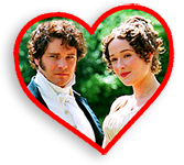 Mr Darcy och Elisabeth Bennet från tv-serien Stolhet och fördom, i ett rött hjärta