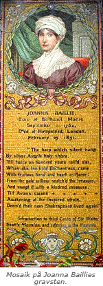 Mosaiken består av ett porträtt av Joanna Baillie samt en av hennes dikter