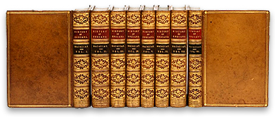 De åtta volymerna av The History of England inbundna i franska läderbarnd