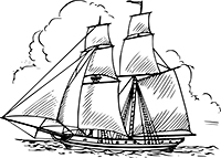 Teckning av en båt med många segel