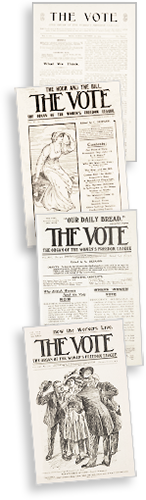 Bild av omslagen till fyra nummer av The Vote