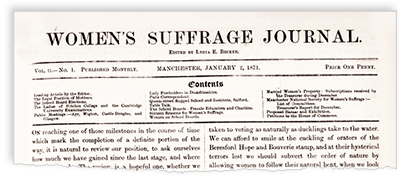 Huvud till tidningen Women's Suffrage Journal 1871