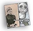 Illustration av bild av Clara Immerwahr, en gasmask och en pistol