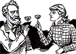 Jules Verne skålar med Nellie Bly och önskar henne lycka till