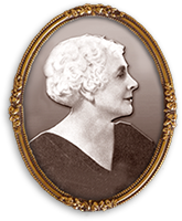 Porträtt i guldram av Elisabeth Magie senare i livet, då hon blivit gråhårig