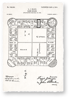 Foto av det patent Elizabeth Magie fick för sitt första spel 1904