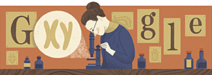 Googles doodle av en kvinna som tittar ner i ett mikroskop. Det står XY som från vad hon ser i mikroskopet