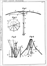 Ritningar på ihopfällbart paraply på en patentansökan