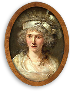 Målning av Anne-Josèphe Théroigne placerad i träram