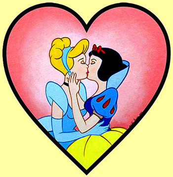 Hjärta med Askungen & Snövit som kysser varandra