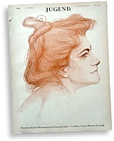 Omslag till tidningen Jugend nr 14, 1 april 1899, ett porträtt av en rödhårig kvinna